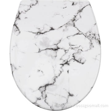 Fanmitrk Duroplast Soft Close Toilet Seat-White Marble Style Toilet Seat